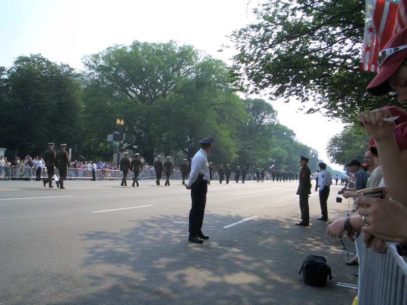 Marines taking their places as honor guards along the route